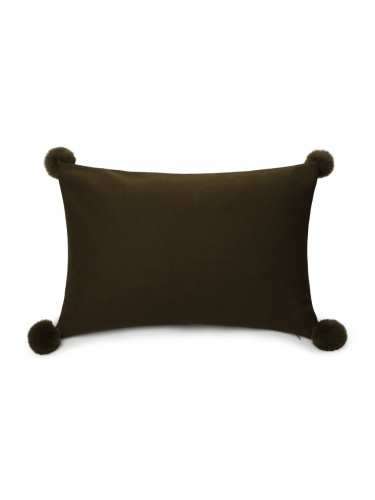 Rectangular Dark Olive Pom Pom Cushion by ChalkUK